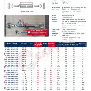 CAPVINA jaw and jaw turnbuckle catalogue – 28 sizes, 0.5 to 34 t